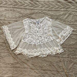 Charlotte Russe Sheer Lace Blouse in Cream